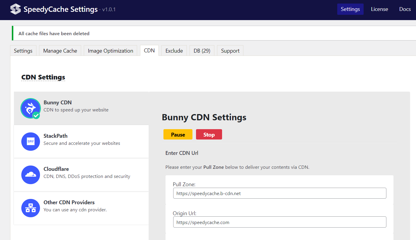 Bunny CDN saved on Speedycache