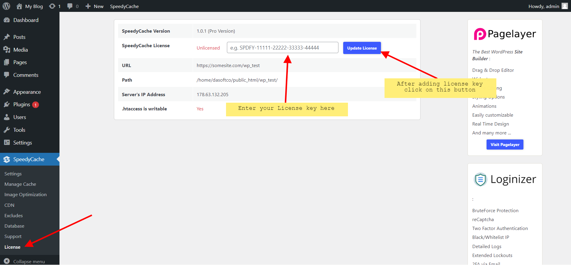 SpeedyCache linking license