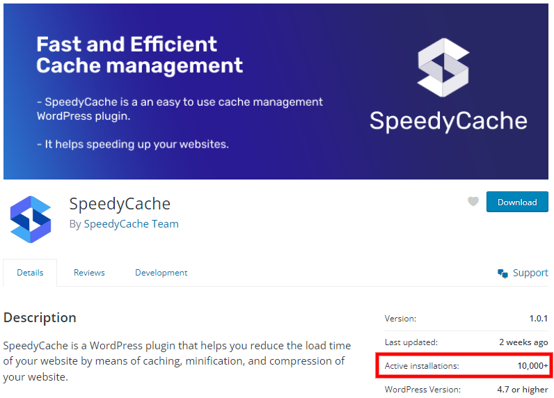 SpeedyCache Reached 10k active WordPress installs