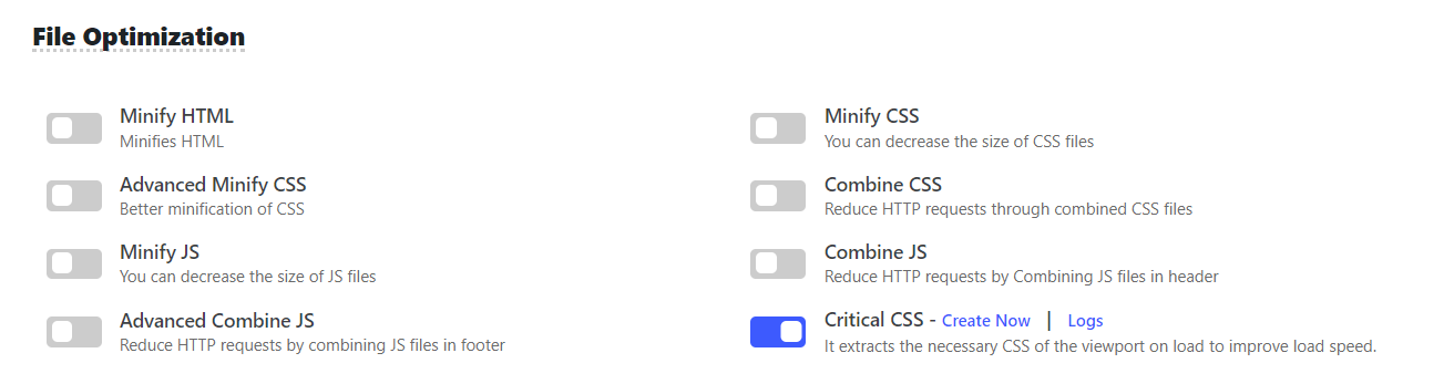 SpeeydCache Critical Cache option