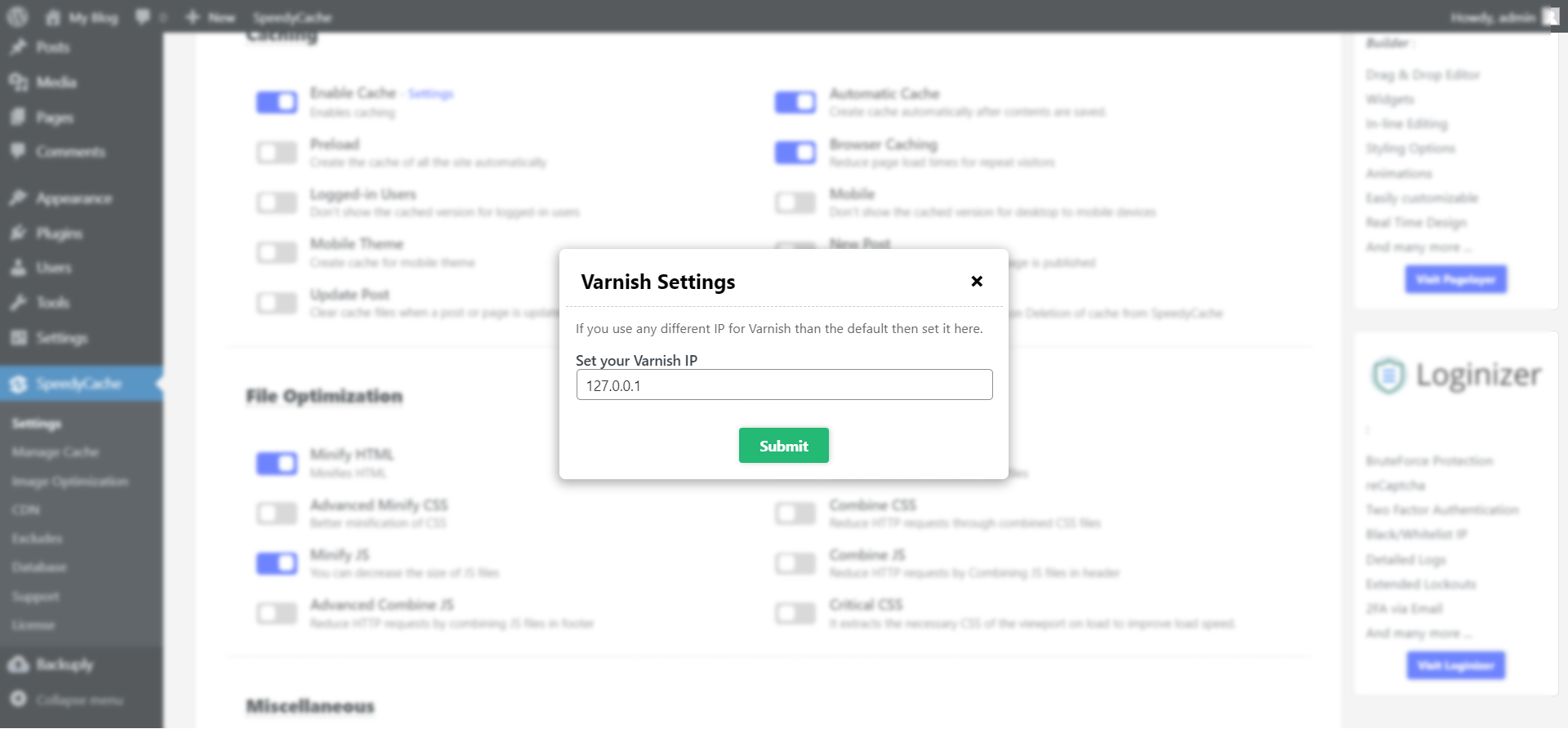 SpeedyCache Set varnish IP