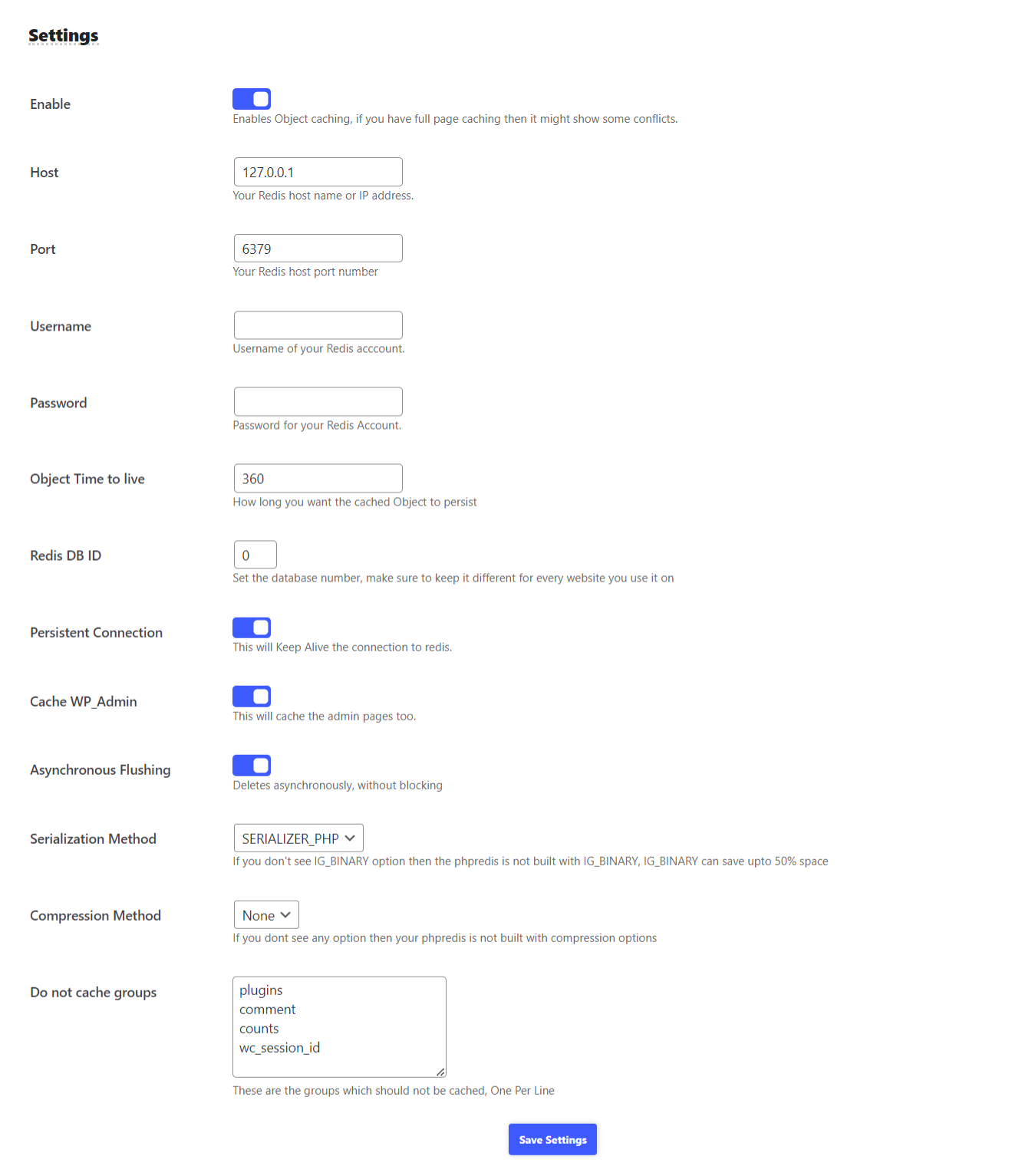 SpeedyCache Object Settings