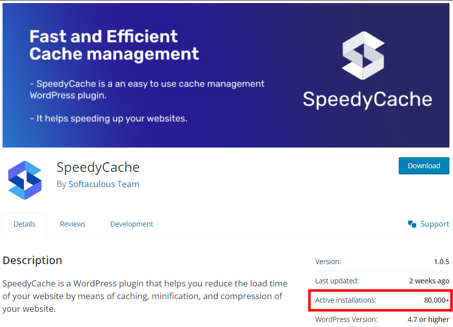 SpeedyCache 80k Stats