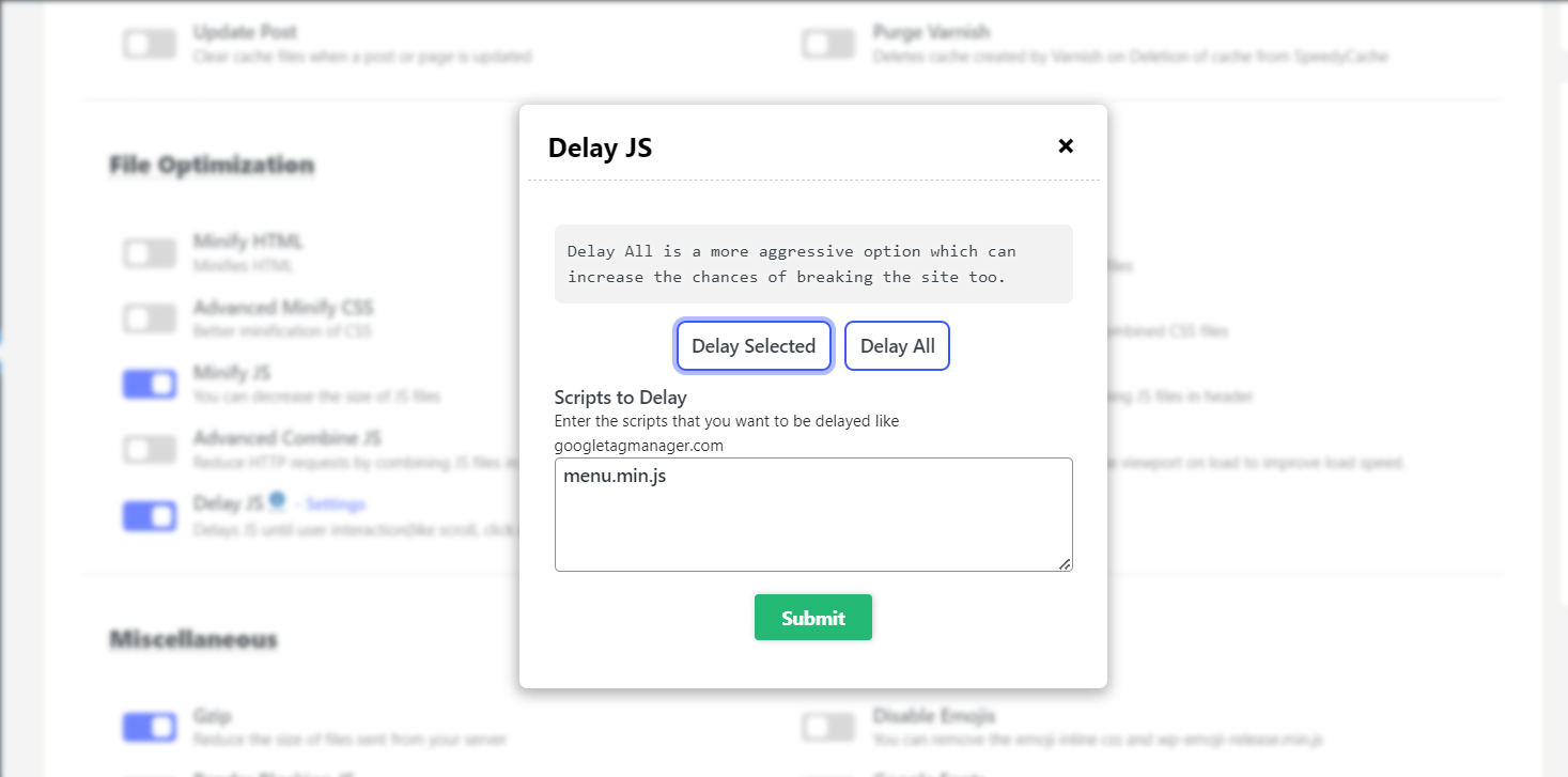 Delay Selected JS in your WordPress site