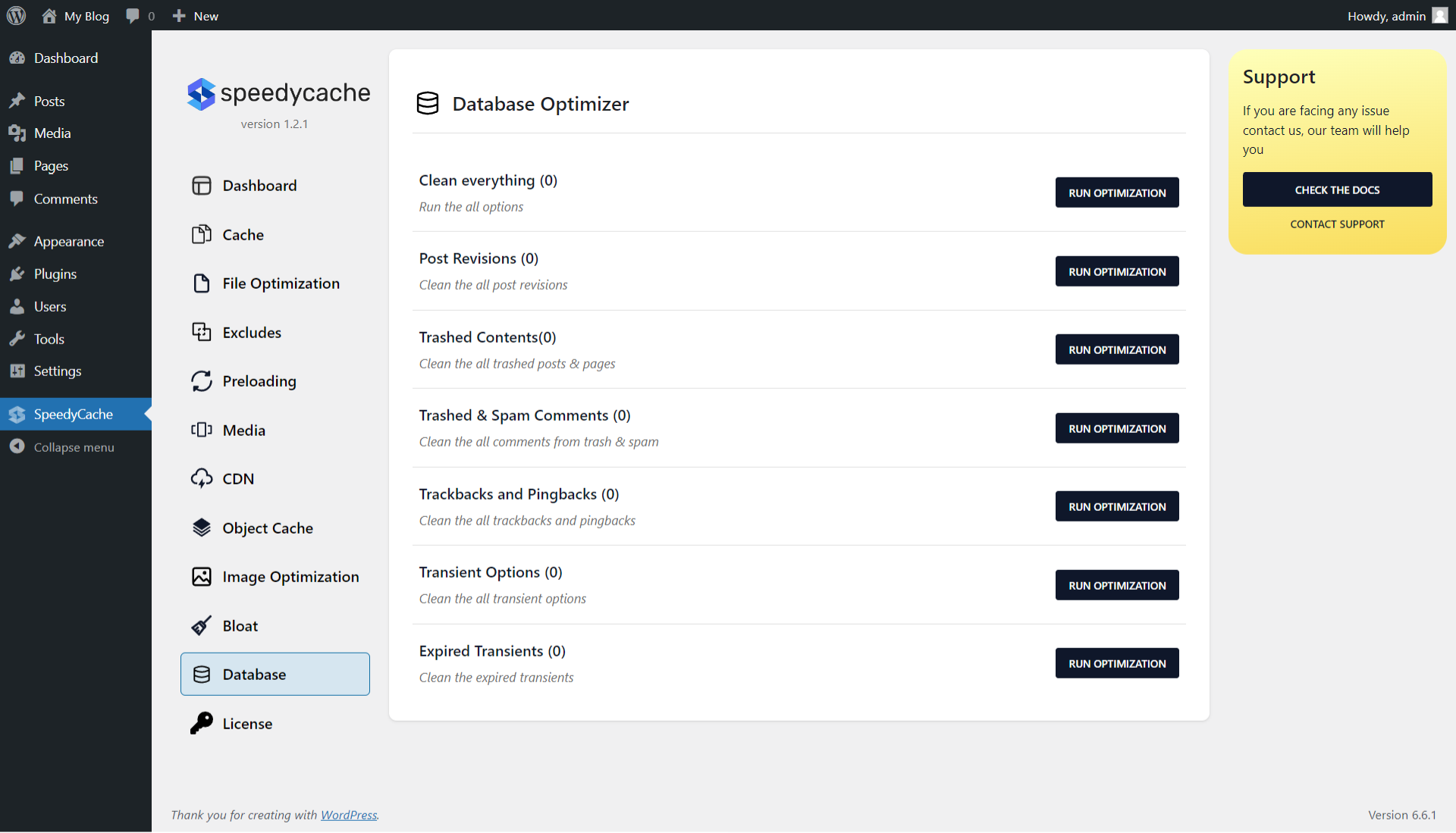 SpeedyCache DB Tab