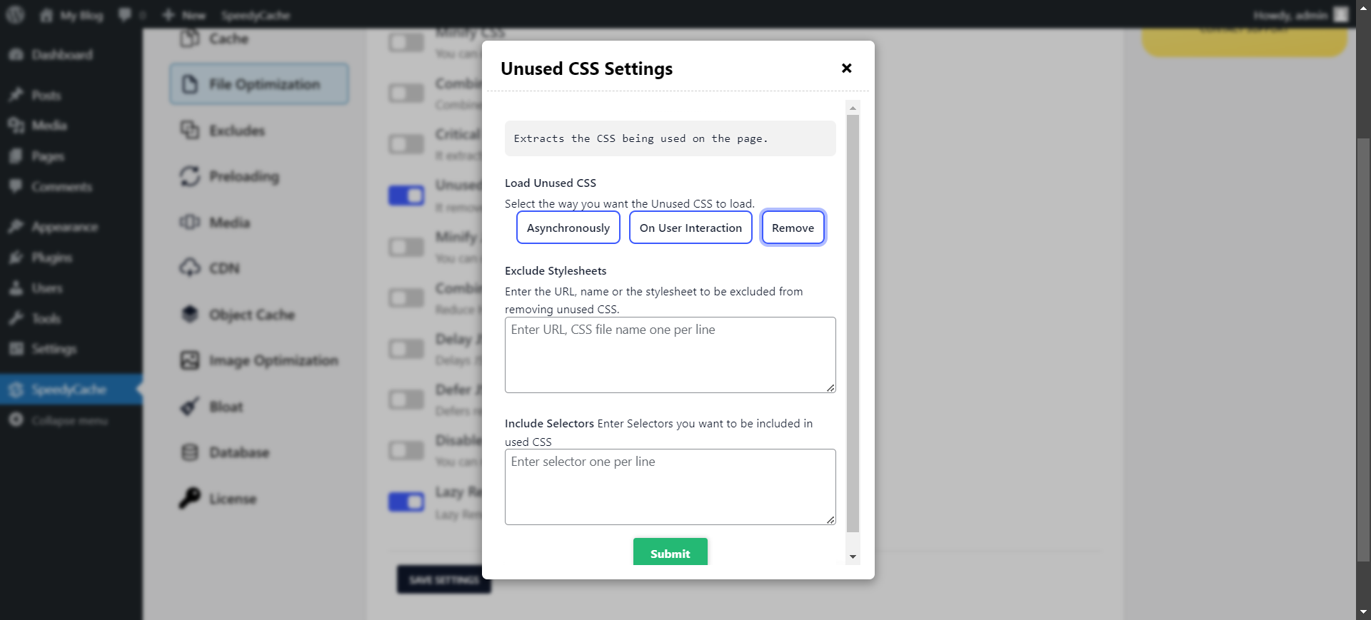 Remove Unused CSS settings popup