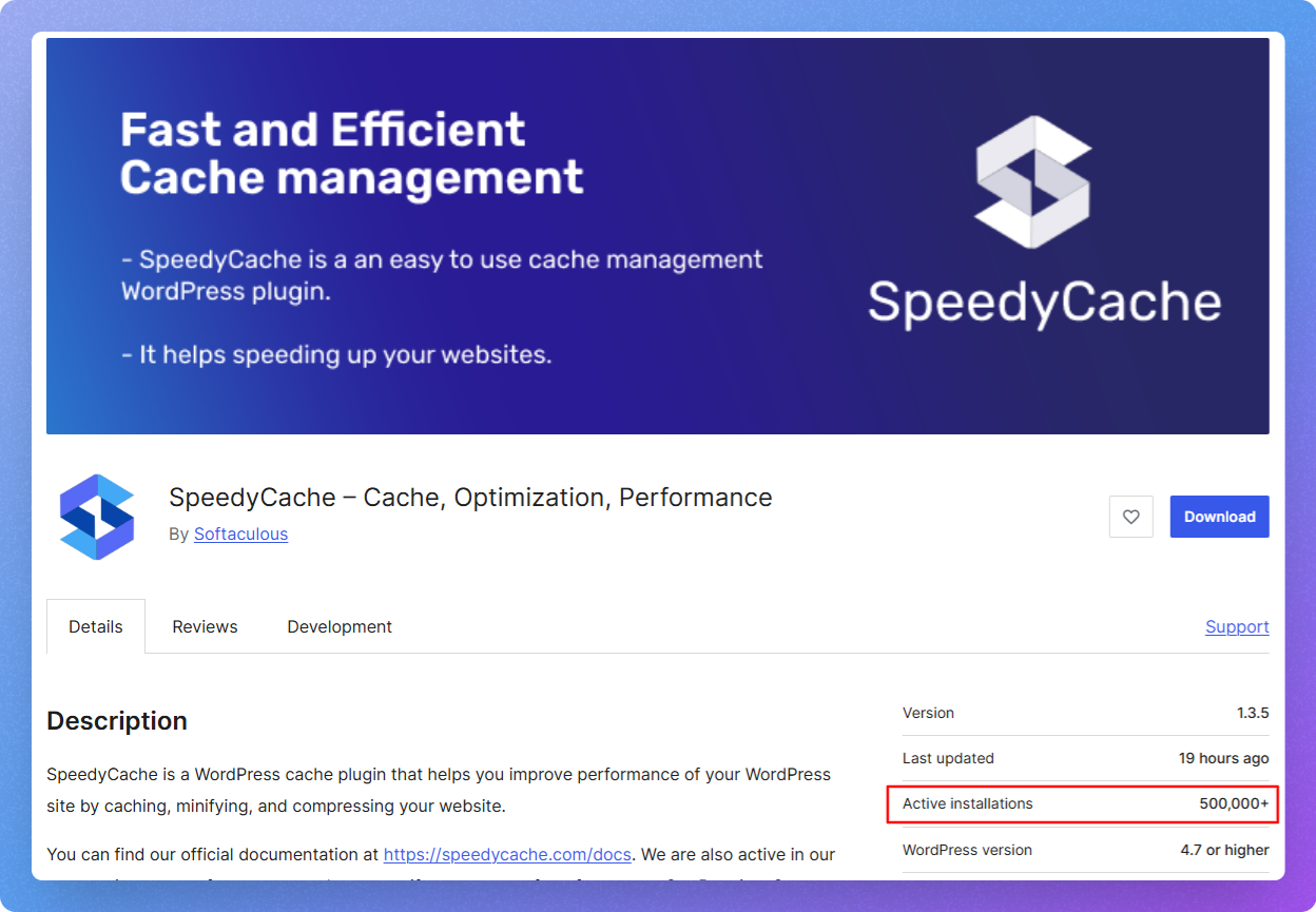SpeedyCache crosses 500K Active WordPress installs